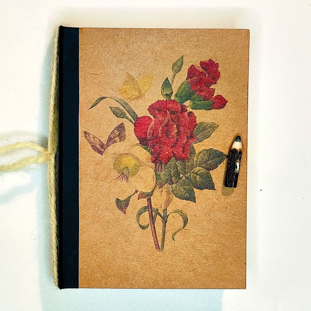 Taccuino ricaricabile fatto a mano con pagine bianche e legatura in lana — "Fiori Selvatici" Rifioriture
