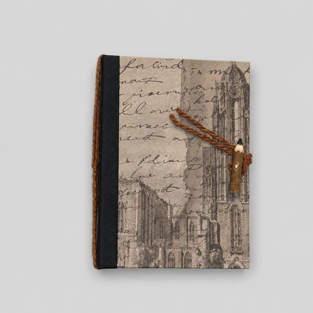 Orizzonti di Carta, copertina con architetture e scrittura antica